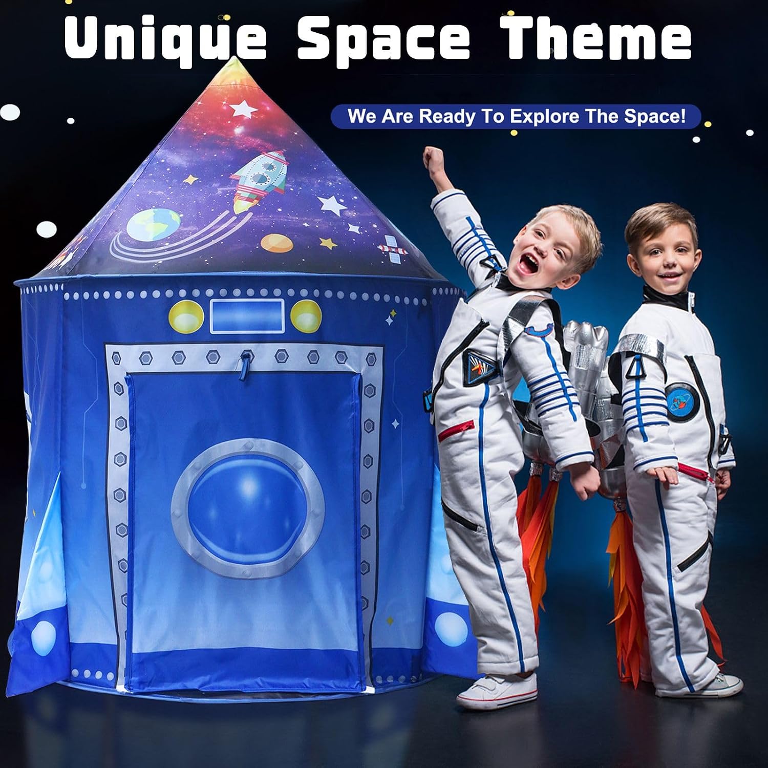 Kaivee Rocket Ship Space Pop Up Play Tent for Kids-Astronaut Pretend Playhouse Gift for 3-5 Year Old Girls Boys
